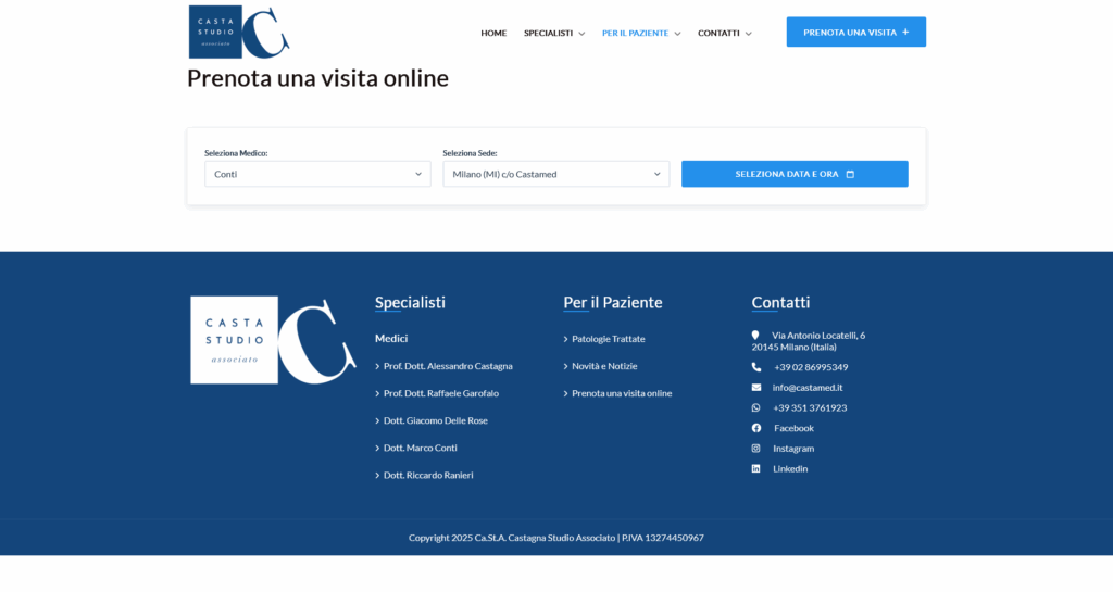 Lightage sviluppa il nuovo sistema di prenotazione visite online per lo Studio Medico Ca.s.t.a. di Milano
