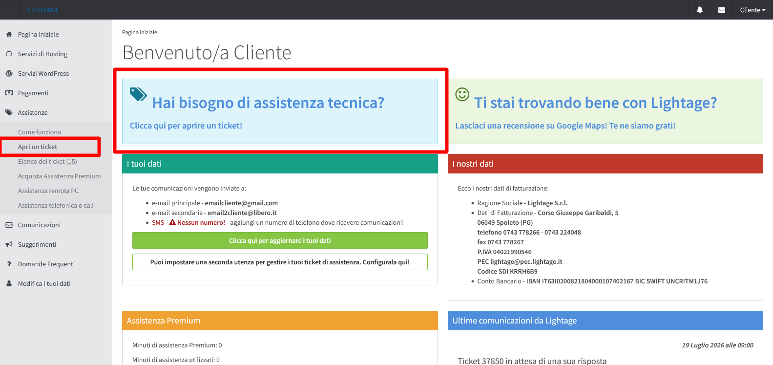 come aprire un ticket di assistenza - accedi su pdc.lightage.it